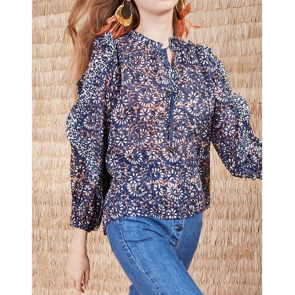 NWOT Ulla Johnson Ruffle Long-Sleeve Floral Lillian Cotton Blouse - Picture 5 of 6